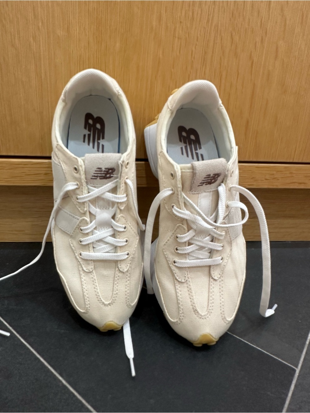 New Balance 327 Beige Canvas Sneakers, Size 8.5 US women's